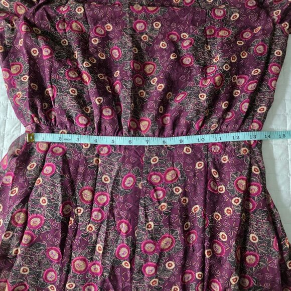 Saloni Floral High Neck Long Sleeve Maxi Dress US 6 Silk Burgundy - Picture 8 of 9